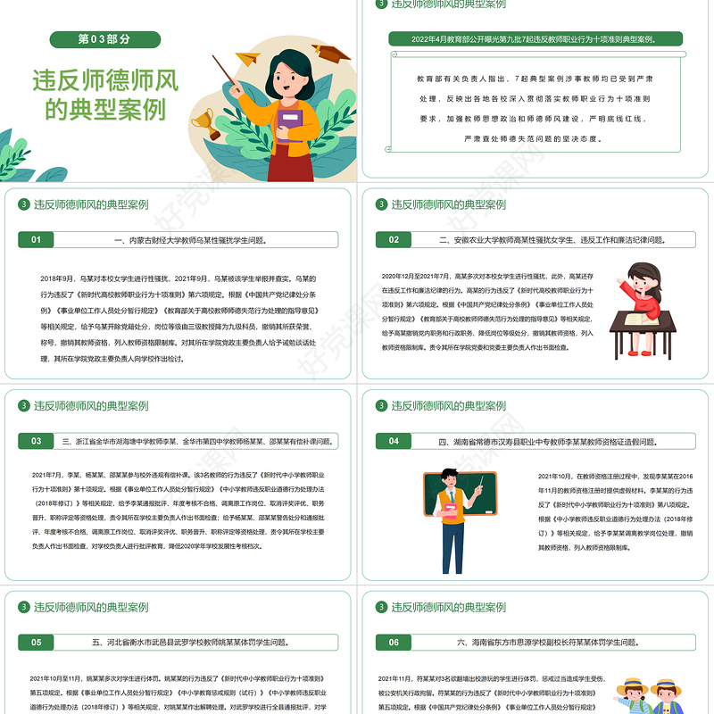 2022师德师风警示教育PPT清新风中小学教室以德育德教育课件模板