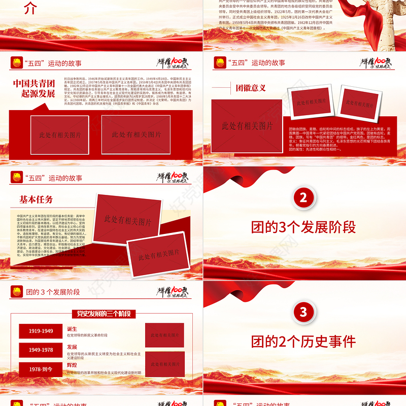 1922-2022百年团史PPT红色简洁庆祝中国共青团建团100周年专题团课课件模板下载