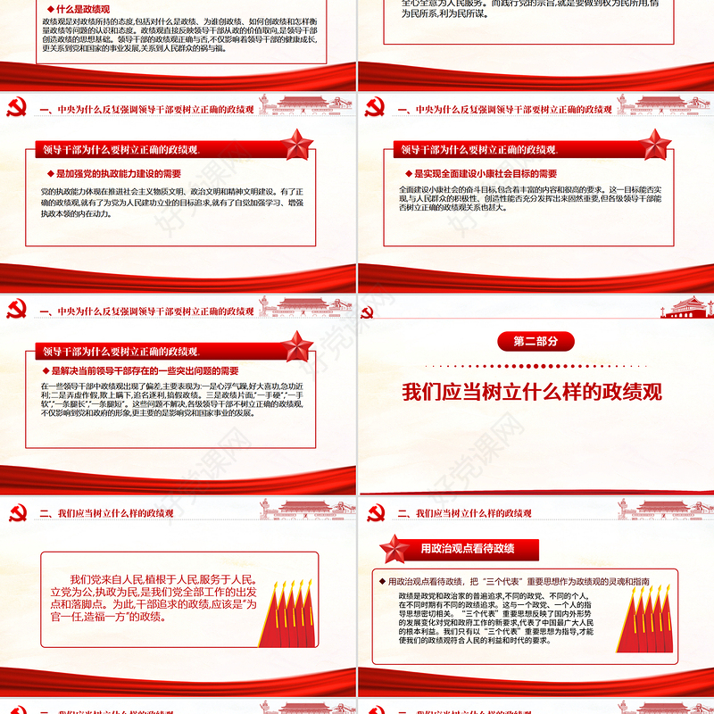 红色简洁大气树立正确的政绩观党建专题教育党课PPT模板