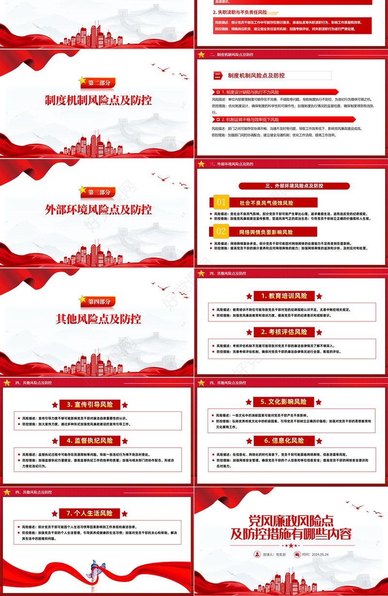 红色党政风党员干部党风廉政风险点及防控措施PPT下载