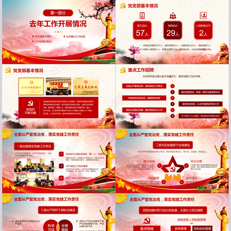 红色大气党建工作汇报总结汇报PPT