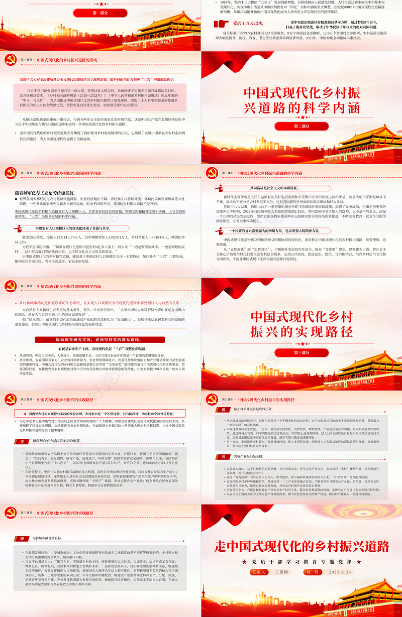 2023走中国式现代化的乡村振兴道路PPT大气精美风党员干部学习教育专题党课课件