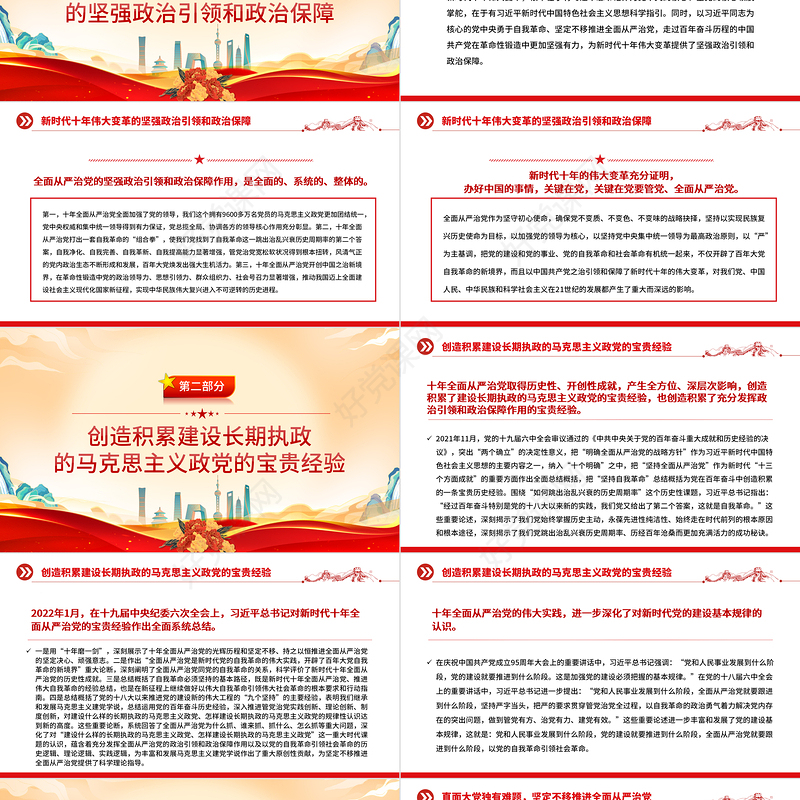 2023充分发挥全面从严治党的政治引领和政治保障作用PPT大气党建风深入学习宣传贯彻党的二十大精神主题专题党课课件