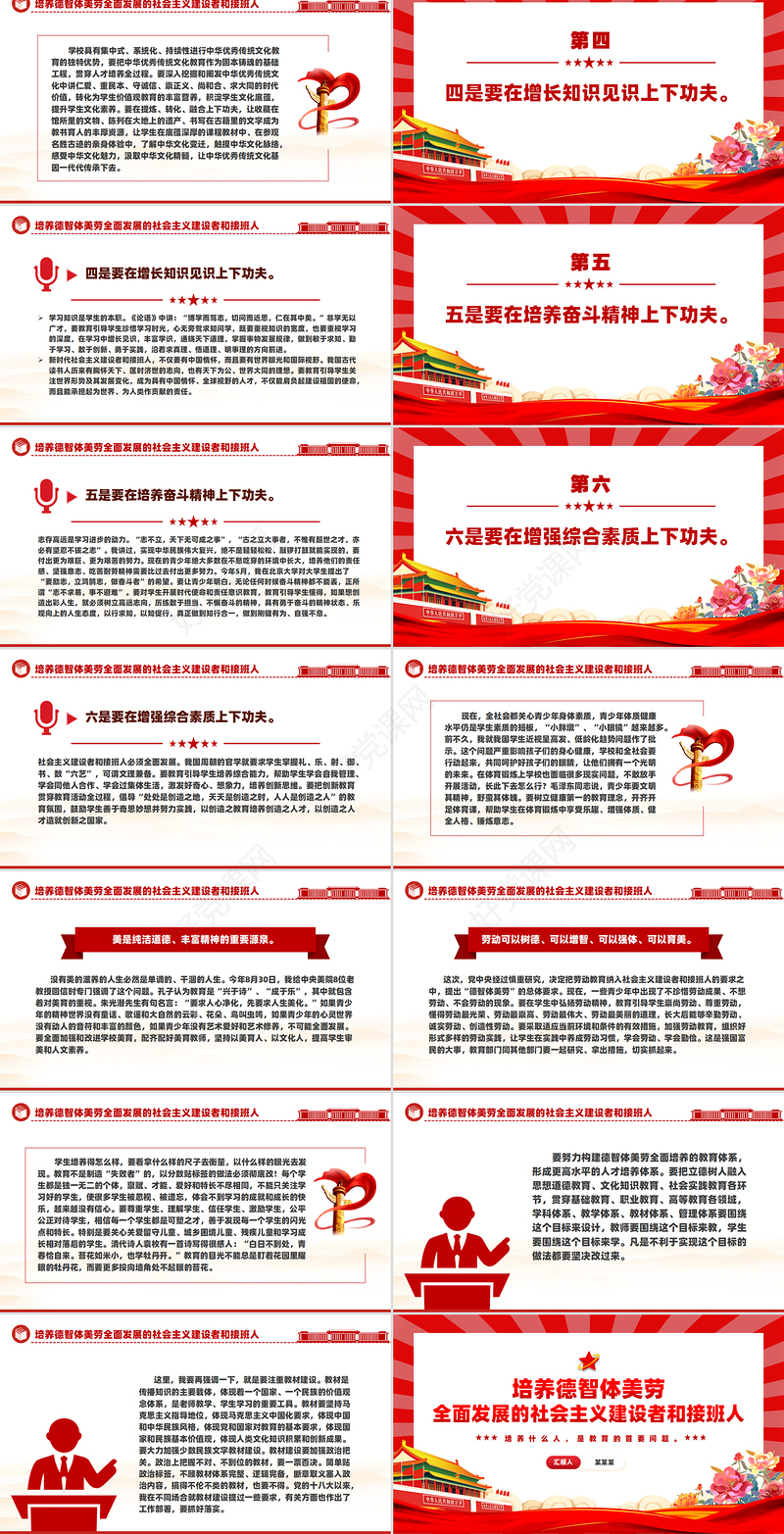 精美创意培养德智体美劳全面发展的社会主义建设者和接班人PPT课件下载