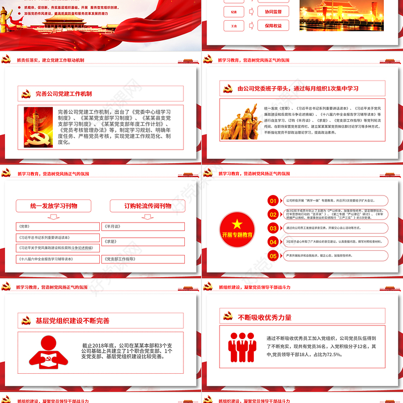 红色简约党建述职报告通用党建模板