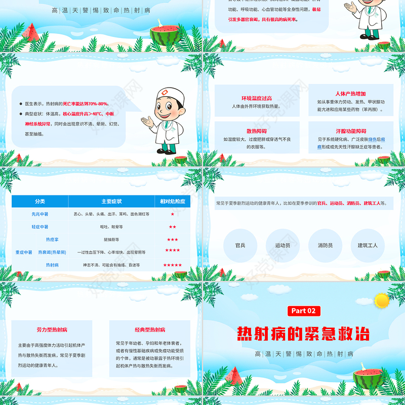 2022热射病科普宣传PPT卡通风高温天气防暑降温疾病预防知识讲座课件模板