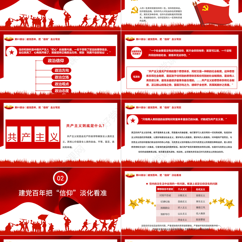 2021坚定信仰融入热血忠实实践走进心灵PPT建党100周年党支部党史知识专题辅导PPT模板-含讲稿