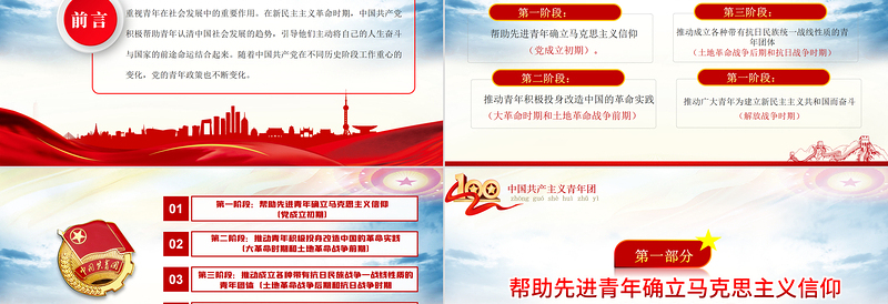 学好百年团史凝聚奋进力量PPT红色精品庆祝中国共青团建团100周年专题党课课件模板