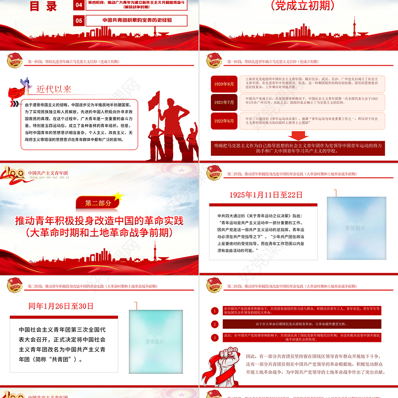学好百年团史凝聚奋进力量PPT红色精品庆祝中国共青团建团100周年专题党课课件模板