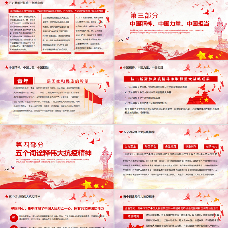 学习全国抗击新冠肺炎疫情表彰大会重要讲话PPT模板-含讲稿