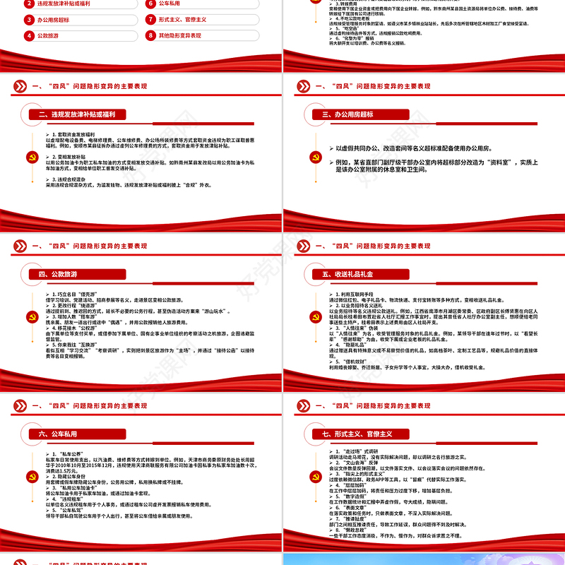 红色简洁“四风”问题隐形变异有哪些表现廉政党课PPT课件