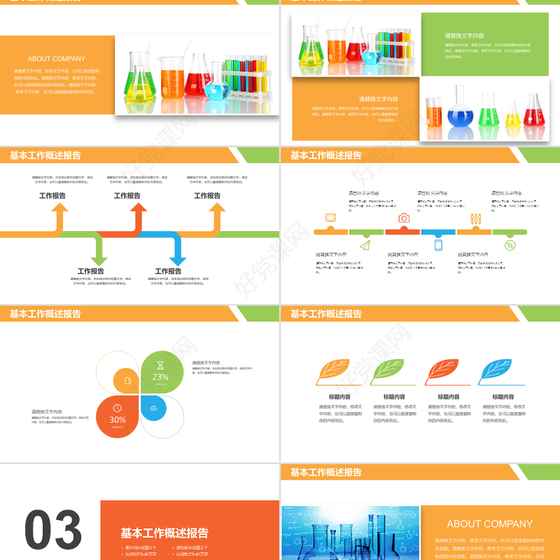 原创化学实验室医学医疗科技生物制药PPT模板-版权可商用