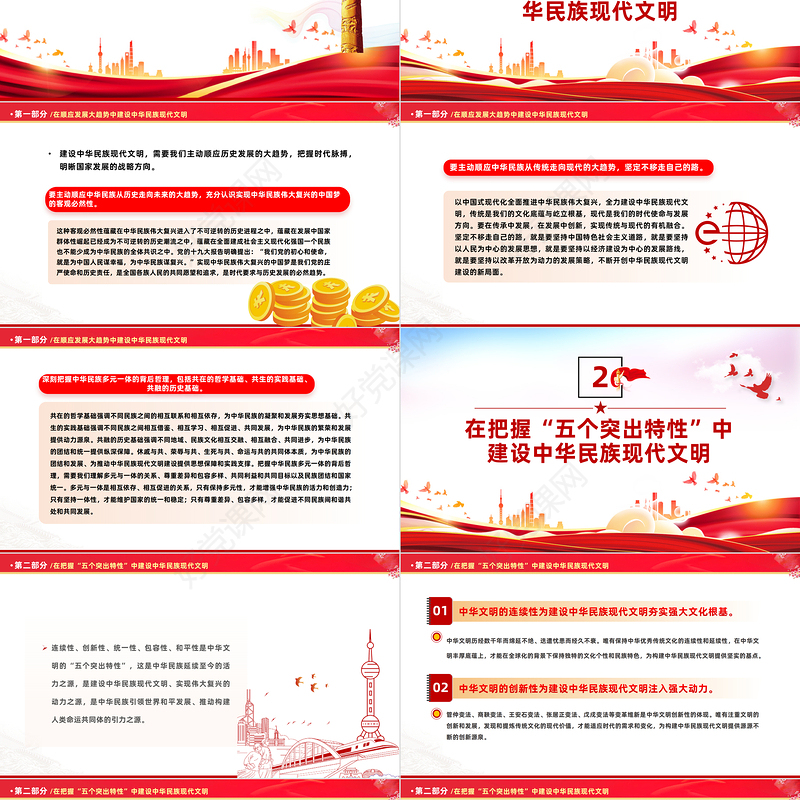 深入推进中华民族现代文明建设PPT红色大气风教育党课课件模板