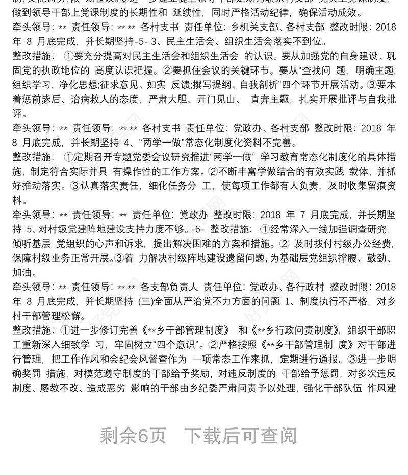 2021巡察整改方案和整改措施