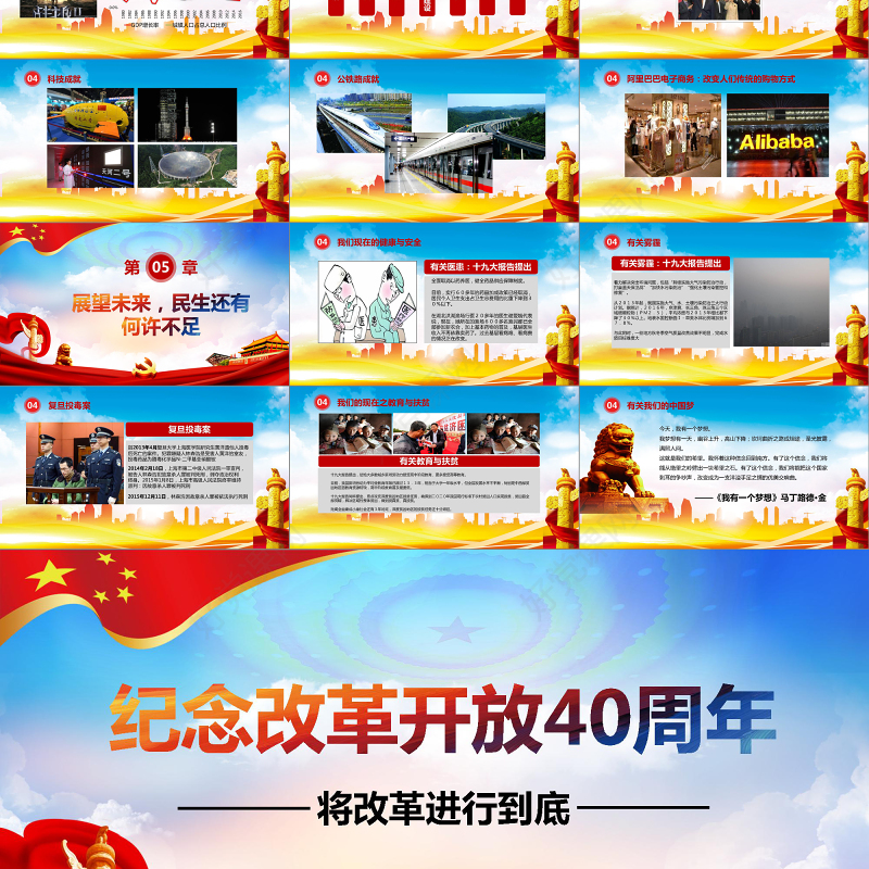 蓝色简洁大气纪念改革开放40周年PPT模板
