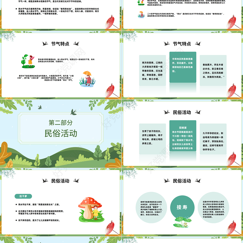 2023雨水节气PPT二十四节气之雨水介绍课件模板下载