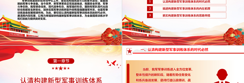 研究落实构建新型军事训练体系ppt红色简洁风学习习近平新时代强国强军思想军队党支部党群党员学习党课课件