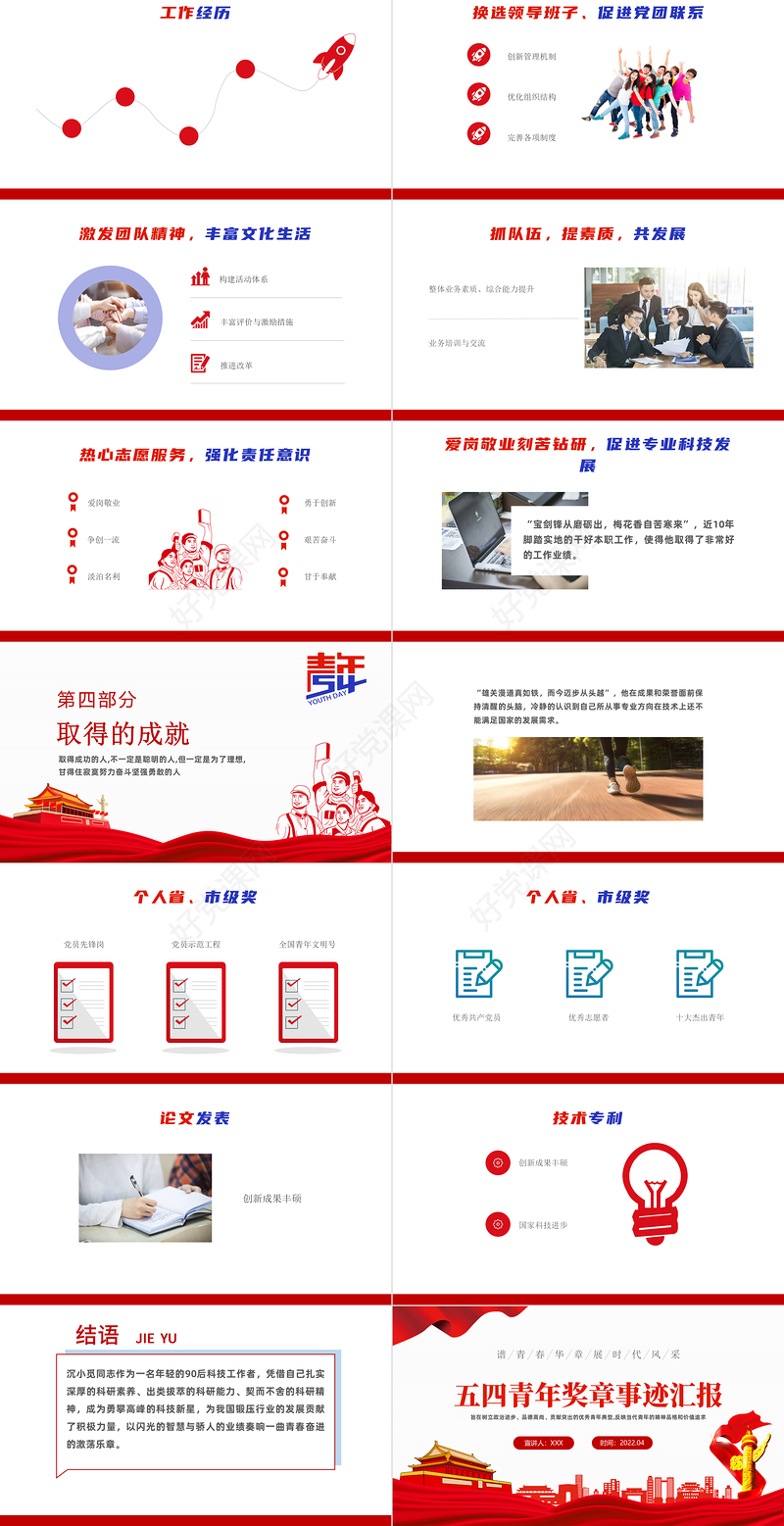 五四青年奖章事迹汇报PPT精美风2022五四青年专题课件模板