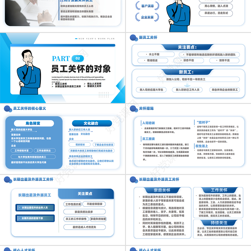 蓝色精美企业员工关怀体系培训PPT模板