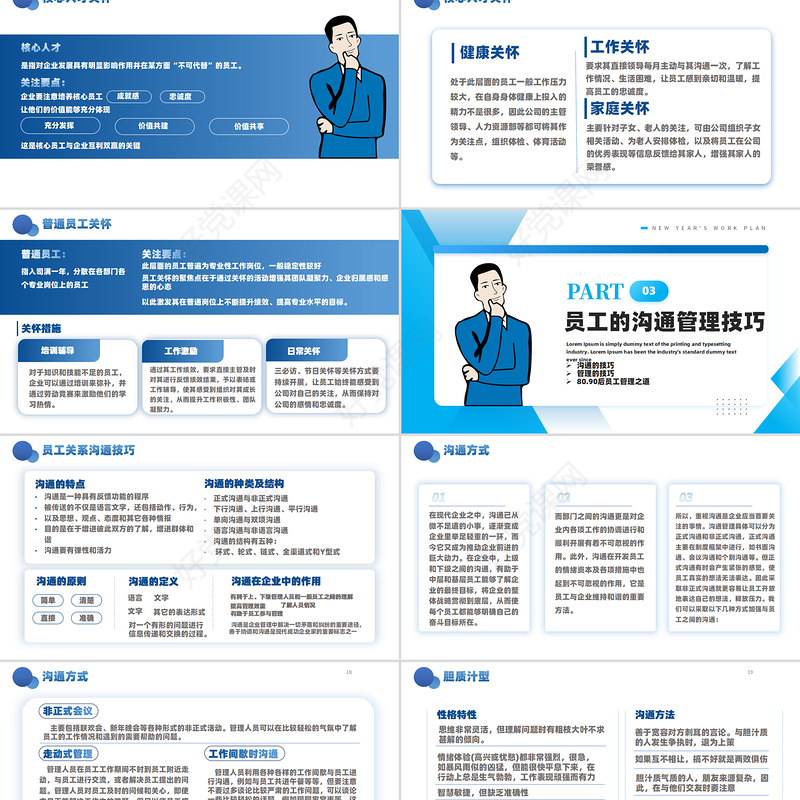 蓝色精美企业员工关怀体系培训PPT模板