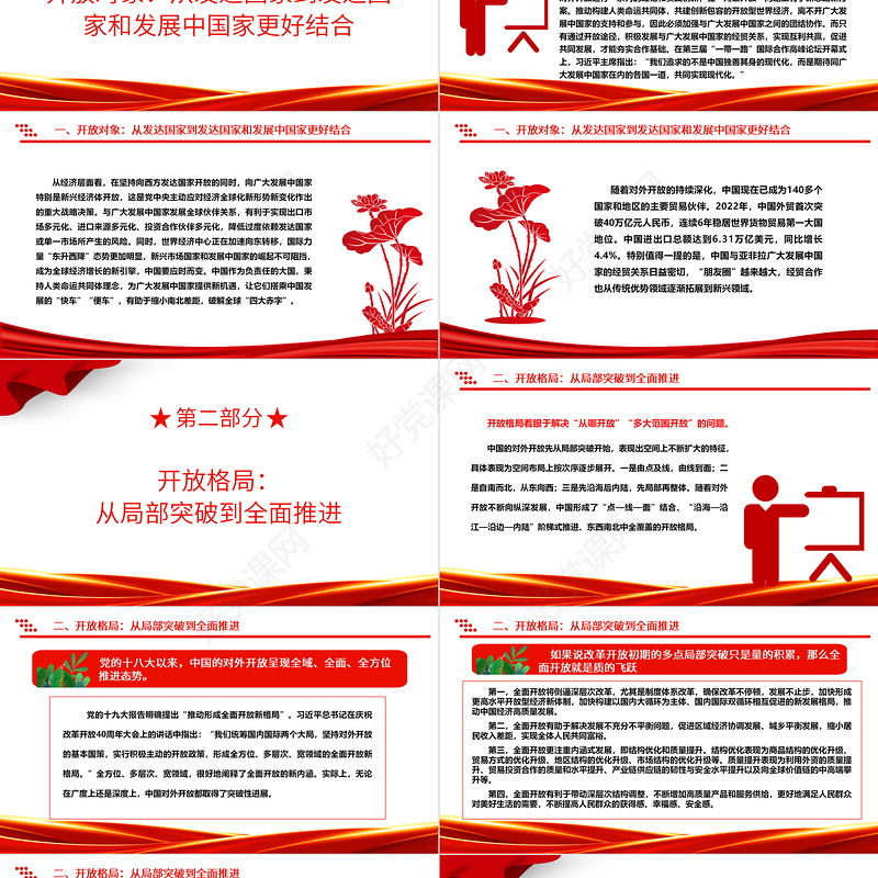 从多角度解析我国对外开放的历史性转变ppt简洁党政风高水平对外开放党组织专题党课下载