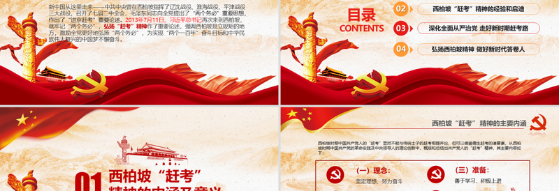 原创新时代学习弘扬西柏坡精神赶考精神红色精神PPT-版权可商用