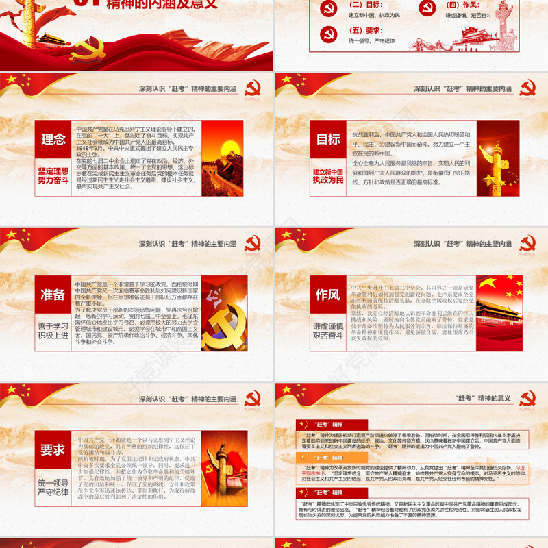 原创新时代学习弘扬西柏坡精神赶考精神红色精神PPT-版权可商用