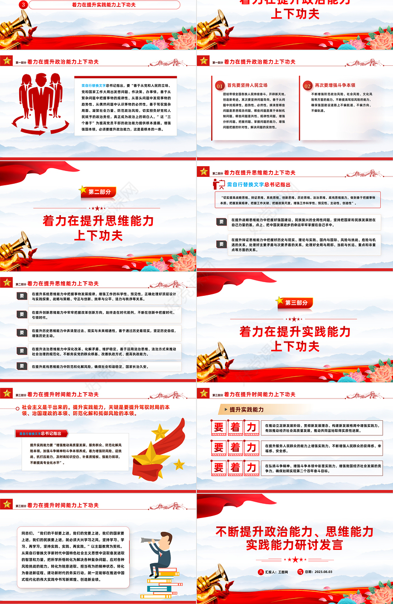 2023提升政治能力思维能力实践能力研讨发言PPT学习贯彻习近平新时代中国特色社会主义思想主题教育专题党课课件模板