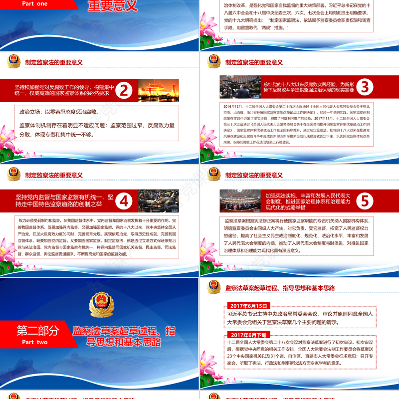 党课蓝色大气国家监察法权威发布解读两会监察体制改革PPT模板