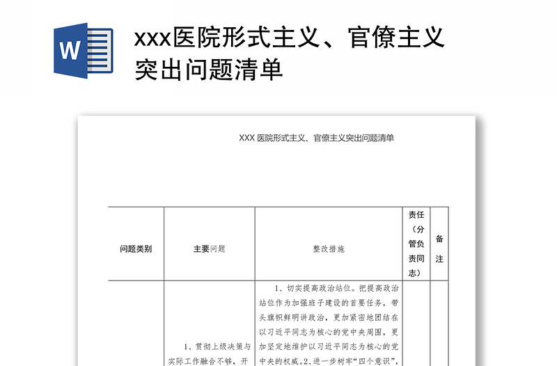 xxx医院形式主义、官僚主义突出问题清单