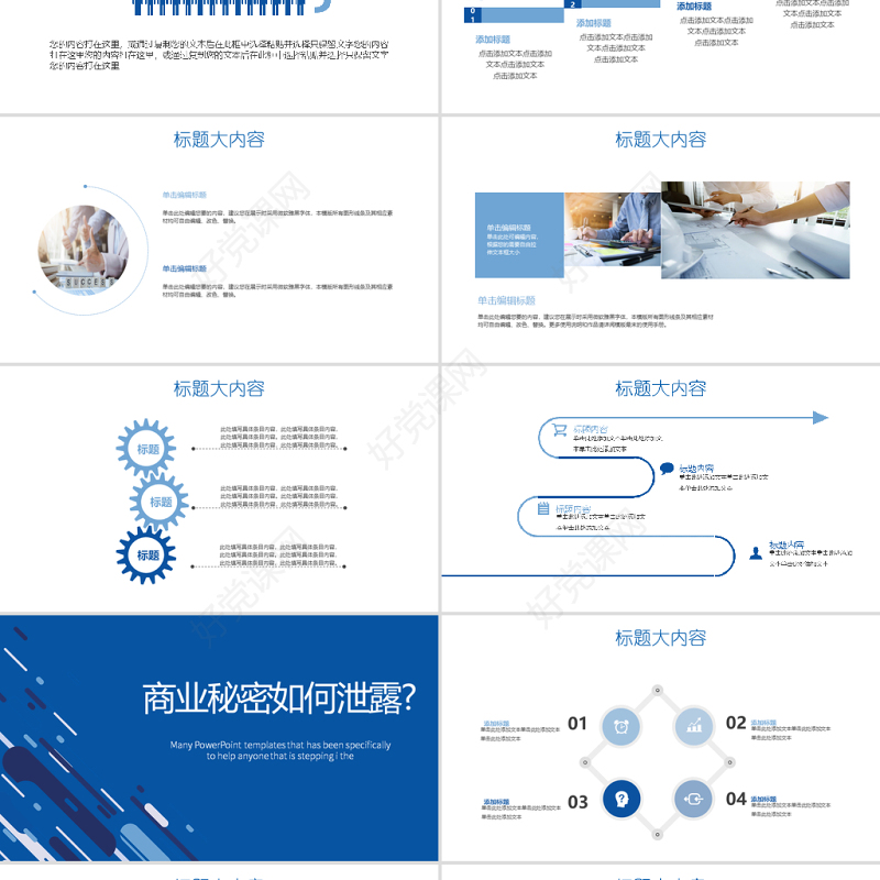 蓝色创意商业秘密保护动态PPT封含PS