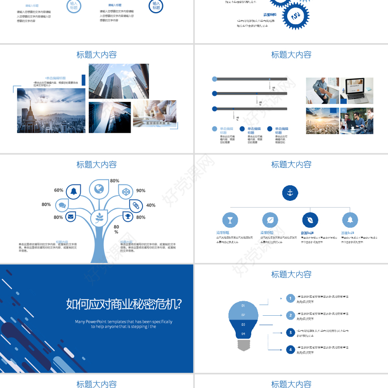 蓝色创意商业秘密保护动态PPT封含PS