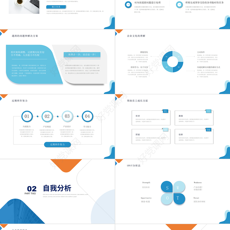 2022经理转正述职PPT橙蓝双色晋升转正述职报告工作述职模板