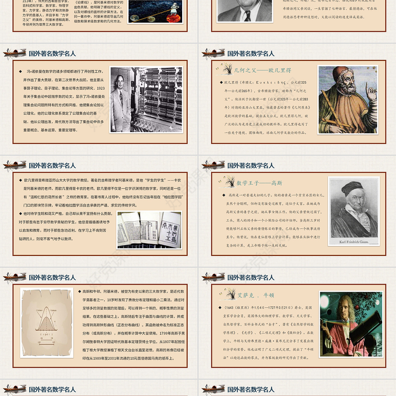 历史近代史数学名人介绍主题班会PPT模板