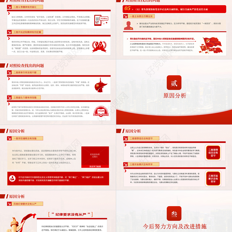 书记党史学习教育专题民主生活会个人对照检查材料PPT红色精品党政部门党支部教育专题党课模板