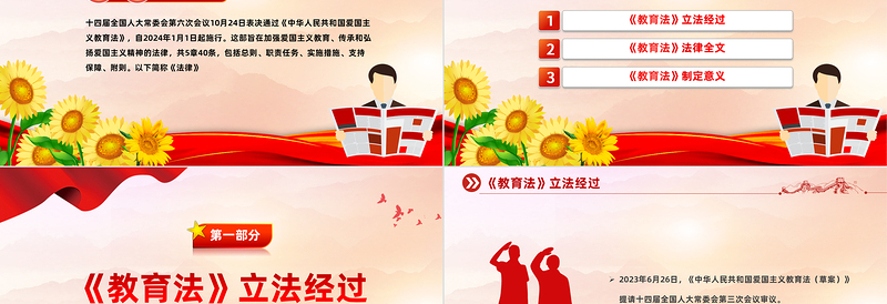 红色党建风学习《中华人民共和国爱国主义教育法》PPT专题党课课件模板下载
