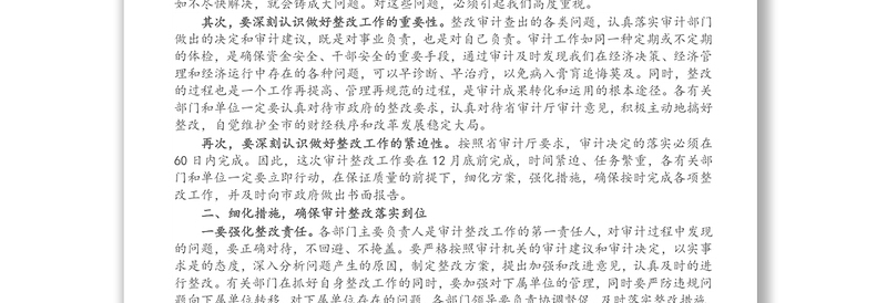 市长在全市经济责任审计整改工作会议上的讲话