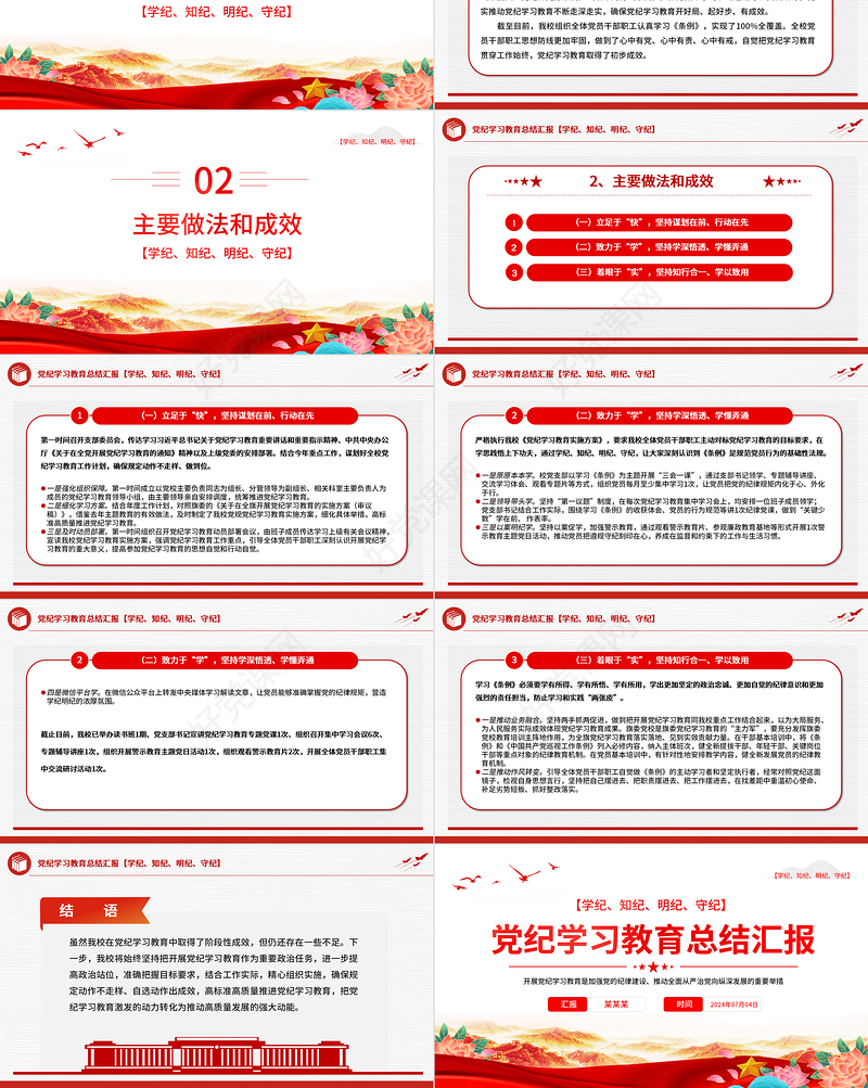 2024年党政部门党纪学习教育总结汇报PPT课件模板