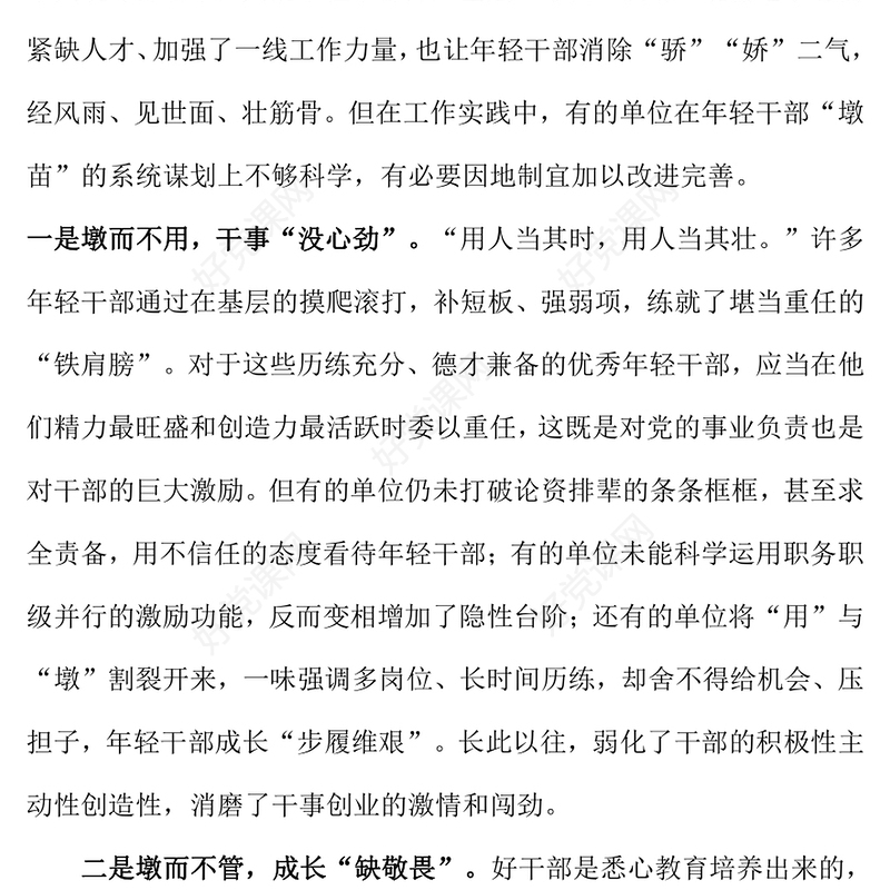 推进年轻干部“墩苗式”培养PPT红色党政风建立年轻干部培养锻炼机制党支部辅导课件(讲稿)