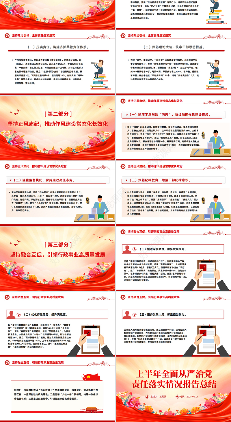 优秀上半年全面从严治党责任落实情况报告总结PPT模板下载