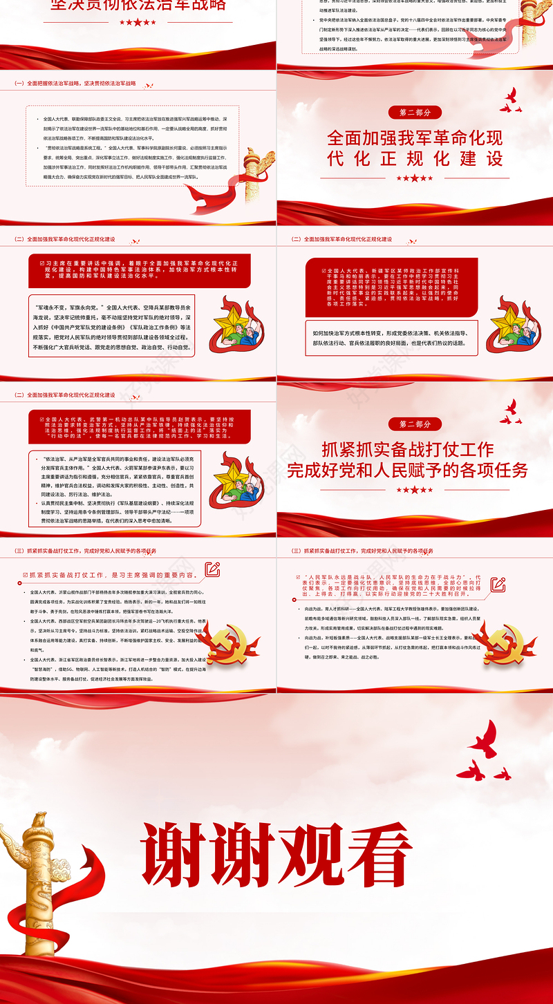 贯彻依法治军战略建设世界一流军队PPT红色精品深入学习习近平主席在解放军和武警部队代表团发表的重要讲话专题课件