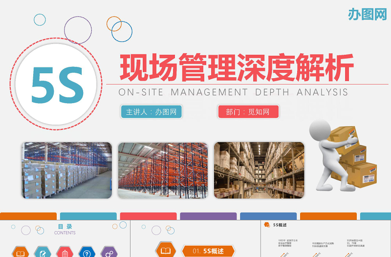 框架完整下载即用多色企业仓储5S现场管理深度解析PPT模板