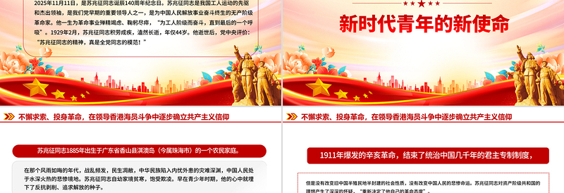 红色精美全党同志的模范PPT2025纪念苏兆征同志诞辰140周年课件