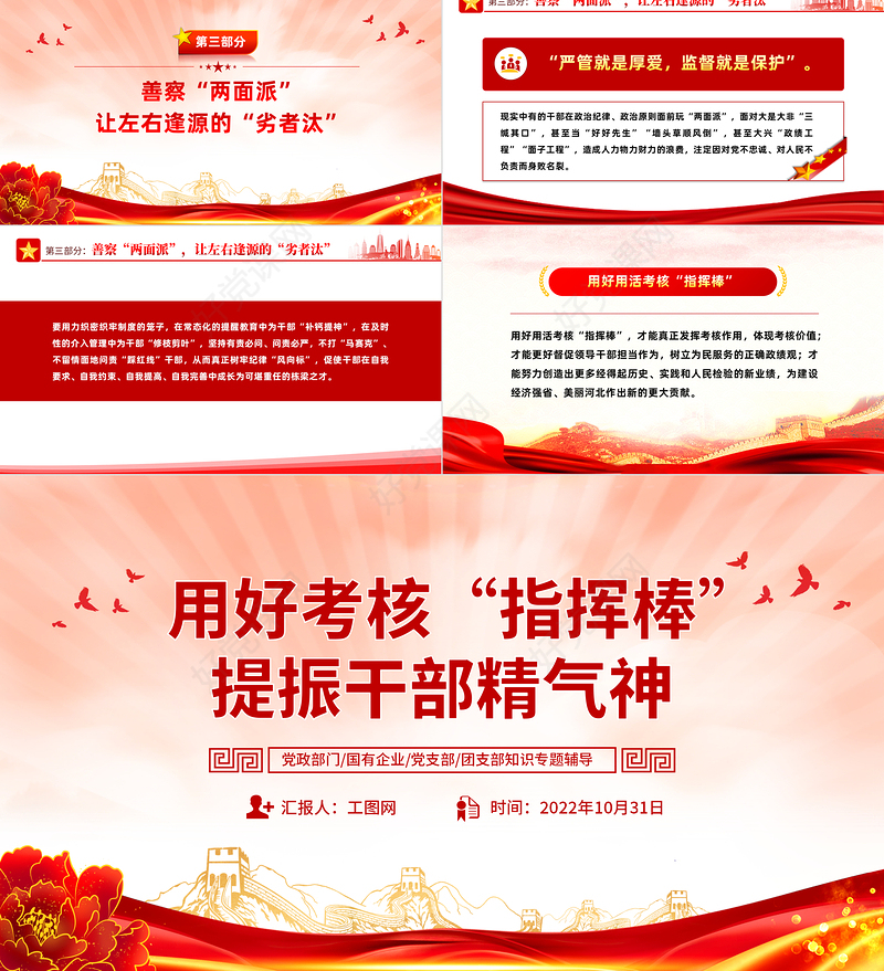 2022用好考核指挥棒提振干部精气神PPT大气党建风党员干部学习教育专题党课党建课件模板