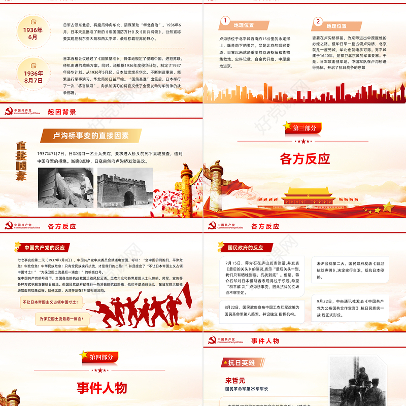 纪念卢沟桥事变PPT党政风纪念卢沟桥事变铭记历史专题党课课件模板