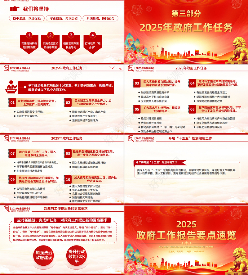 大气精美2025政府工作报告PPT学习全国两会精神党课下载