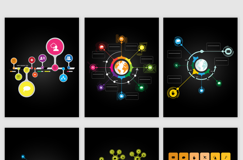 9款矢量酷黑PPT数据统计图表