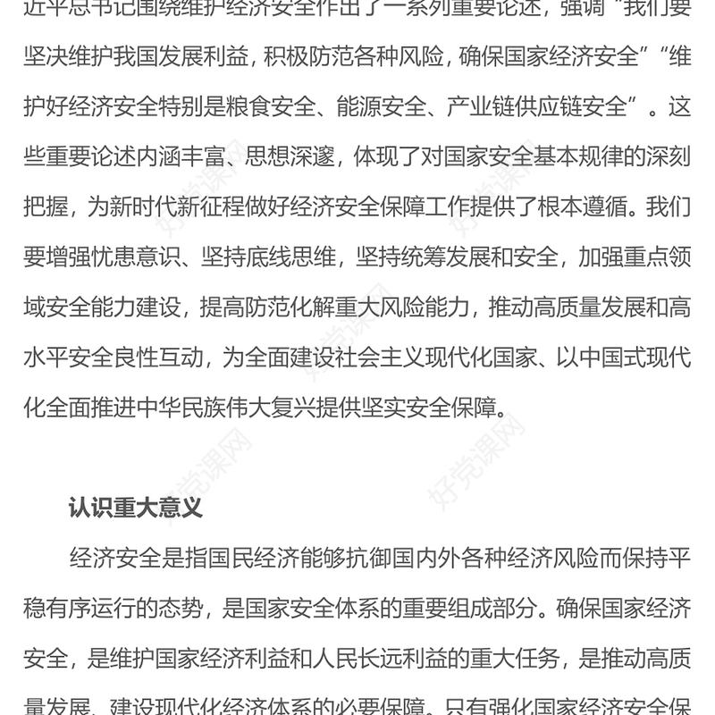 2023国家经济安全PPT精美党政风坚持统筹发展和安全提高防范化解重大风险能力专题课件
(讲稿)