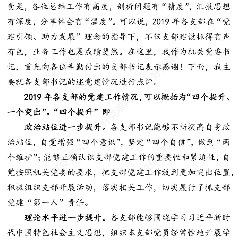 2019年党组织书记抓基层党建述职点评