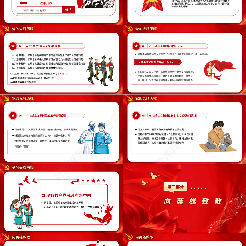 2021开学第一课PPT手绘风童心向党犇牛向前小学生党史教育课件下载